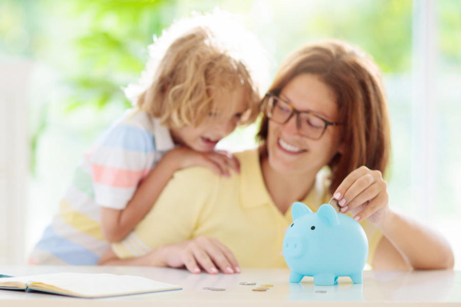 piggy bank and family