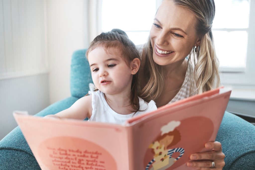 mother and child reading a story